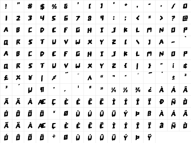 Coffin Stone Rotalic Italic font glyphpreview