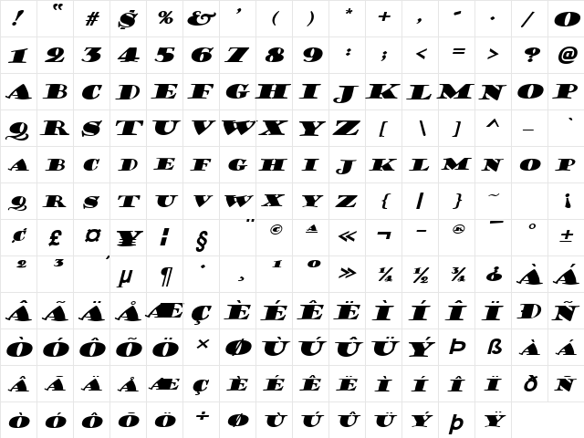 CoffeeSackExtended Italic font glyphpreview