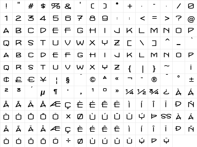 ConcursoModerne BTN Wide Regular font glyph preview ConcursoModerne BTN Wide Regular font glyphpreview