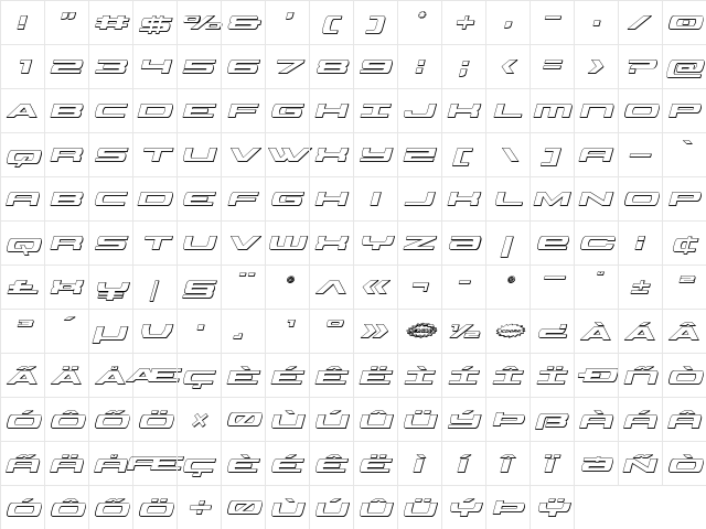 Classic Cobra 3D Italic Italic font glyph preview Classic Cobra 3D Italic Italic font glyphpreview