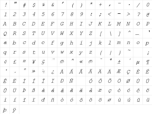CobbItalic Normal font glyph preview CobbItalic Normal font glyphpreview