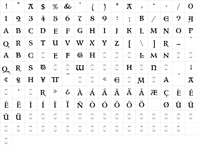 Aquitaine Initials LET Plain font glyph preview Aquitaine Initials LET Plain font glyphpreview