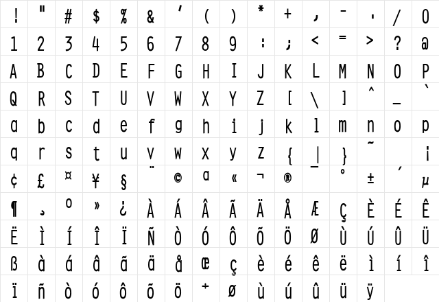 Clean Condensed Bold font glyph preview Clean Condensed Bold font glyphpreview