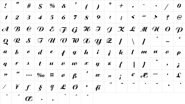 Ariston-ExtraBold-Italic Regular font glyphpreview