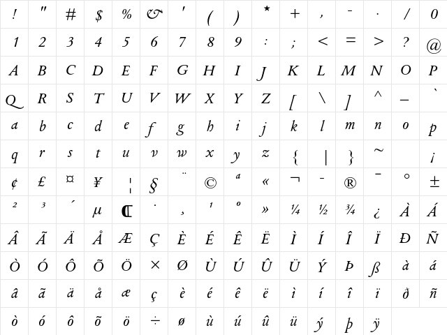 Columbus MT Std Italic font glyph preview Columbus MT Std Italic font glyphpreview