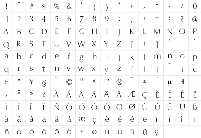 Columbia-Xlight Regular font glyphpreview