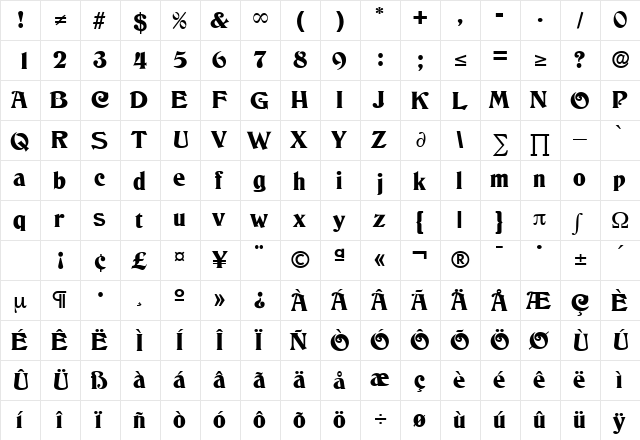 Columbus Medium font glyph preview Columbus Medium font glyphpreview