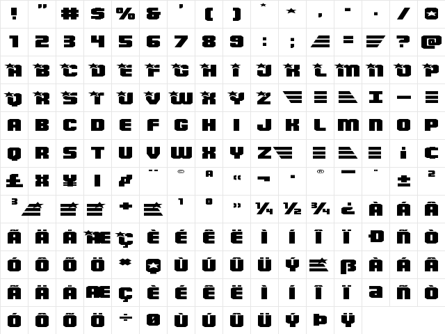 Army Rangers Super-Expanded Expanded font glyphpreview