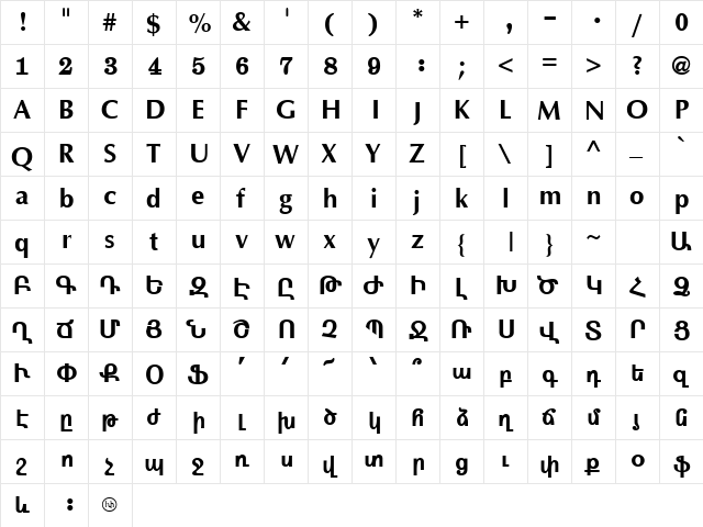 ArmenianArtiSSK Bold font glyphpreview