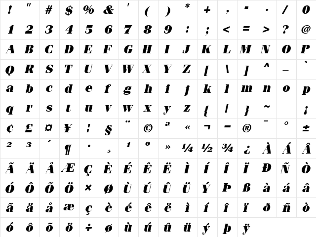 CompendiumBlackSSK Italic font glyphpreview