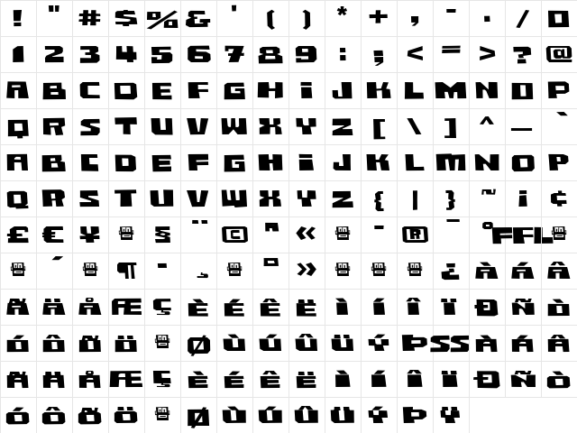 Comrade-BoldExtended Regular font glyphpreview