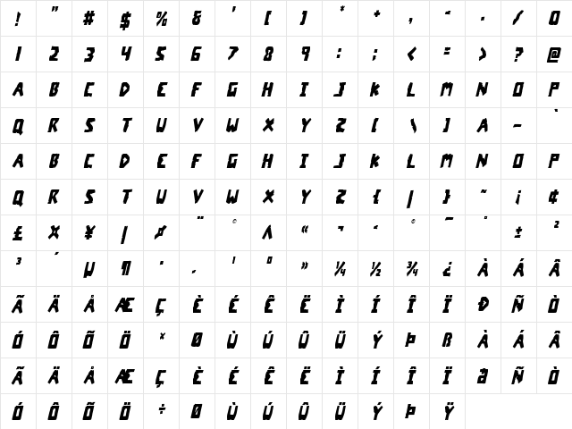 Coffin Stone Condensed Italic Condensed Italic font glyphpreview