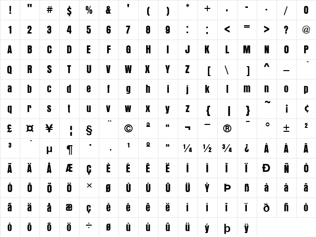 Anzeigen Grotesk T Regular font glyphpreview