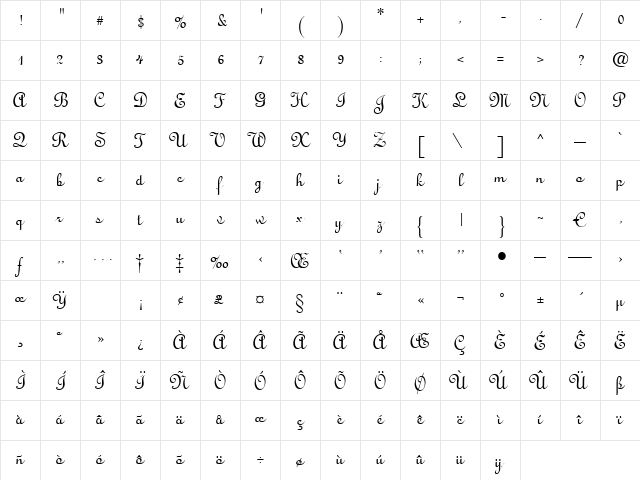 Antigua Regular font glyph preview Antigua Regular font glyphpreview