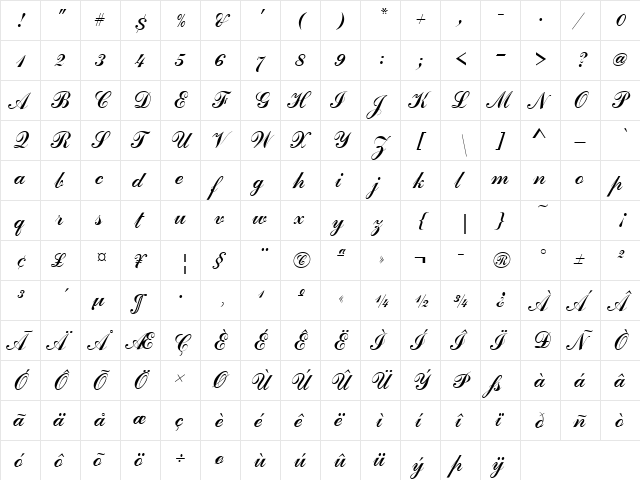 Commercial Becker Script Join Regular font glyphpreview