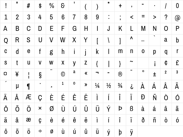 Archivo Narrow Regular font glyphpreview