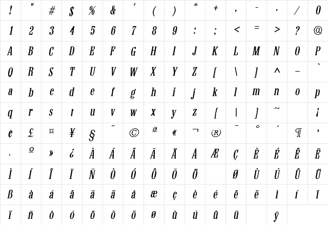 Colonel Italic font glyphpreview