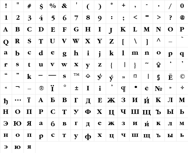 Classic Russian Bold font glyphpreview
