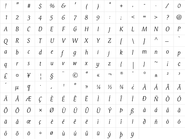 Club Type Mercurius Light Italic font glyph preview Club Type Mercurius Light Italic font glyphpreview