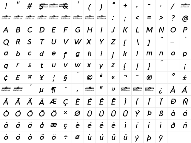 Aquawax Pro Trial DemiBold Italic font glyph preview Aquawax Pro Trial DemiBold Italic font glyphpreview