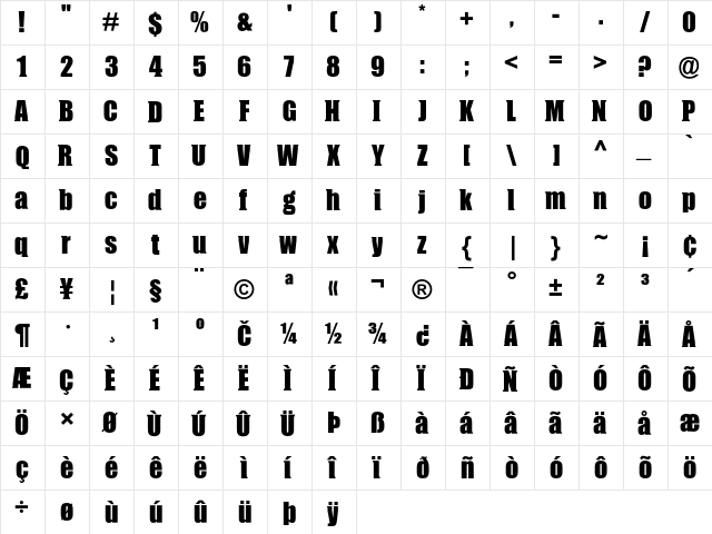 Compressor WedgeSerif font glyph preview Compressor WedgeSerif font glyphpreview