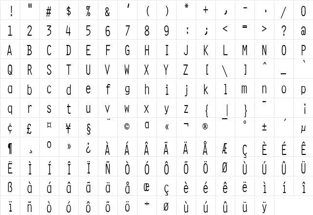 Clean Condensed Normal font glyphpreview