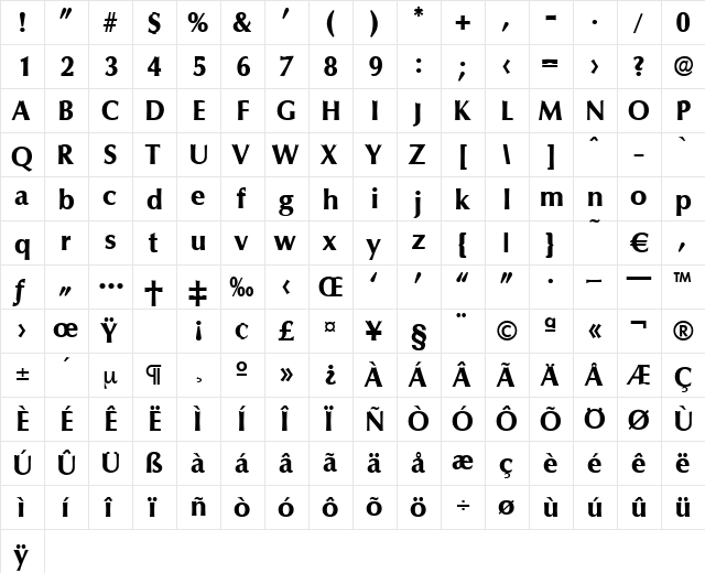 Columbia-Bold Regular font glyphpreview