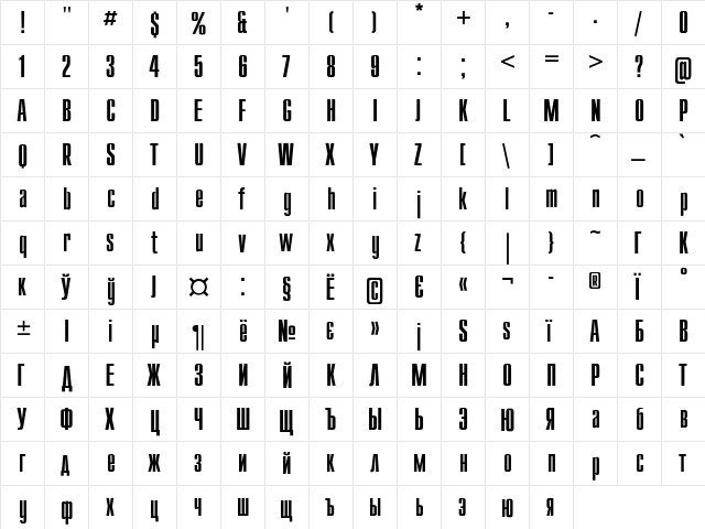 Compact Regular font glyphpreview