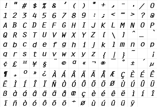 Clean Wide Bold Italic font glyphpreview