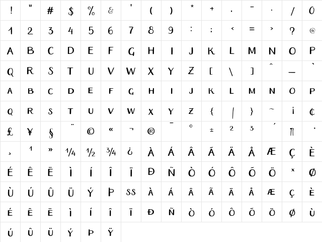 Aristelle Sans Regular font glyph preview Aristelle Sans Regular font glyphpreview