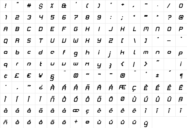 ComsatBox Italic Regular font glyphpreview