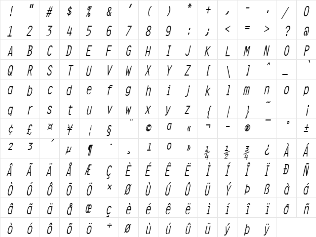 Clean-Condensed Italic font glyphpreview