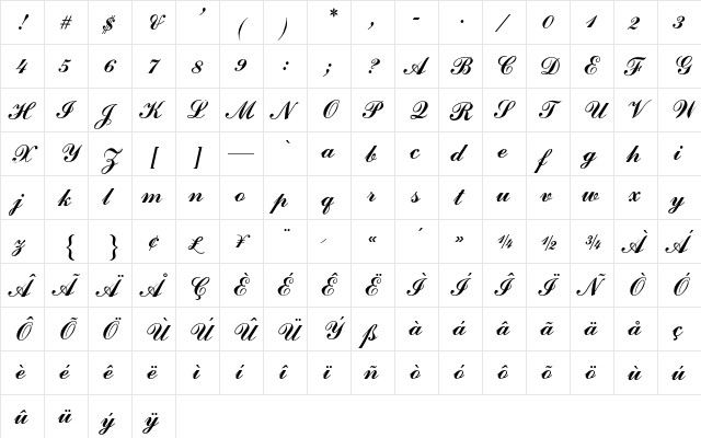 Commercial Script AT Regular font glyphpreview