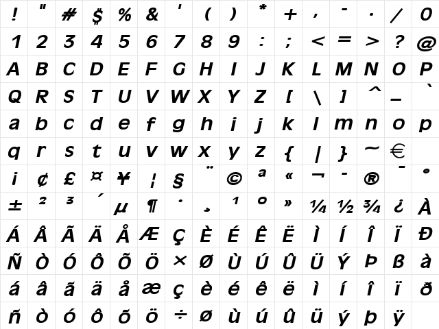 Antiqua101Wide BoldItalic font glyph preview Antiqua101Wide BoldItalic font glyphpreview