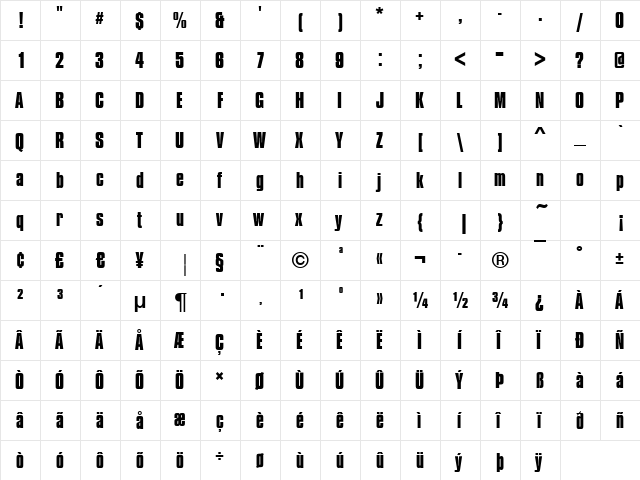 Compressed Bold font glyph preview Compressed Bold font glyphpreview