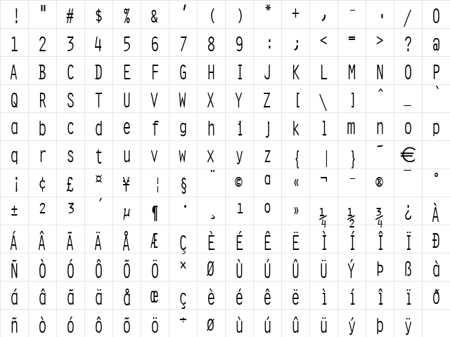 CleanCondensed Normal font glyphpreview