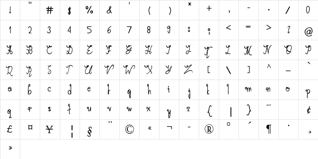 ArabicaVine Regular font glyphpreview