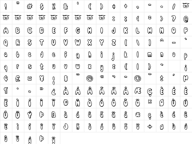 Comic White Rabbit Regular font glyph preview Comic White Rabbit Regular font glyphpreview