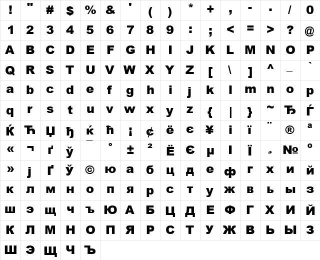 Arial Black KOI8 Regular font glyphpreview