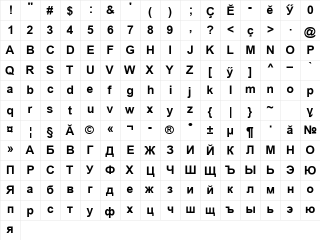 Arial Cyr Chuv CNP Bold font glyphpreview