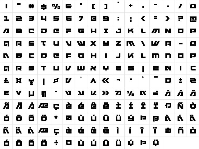 Armed Lightning Squared Regular font glyphpreview