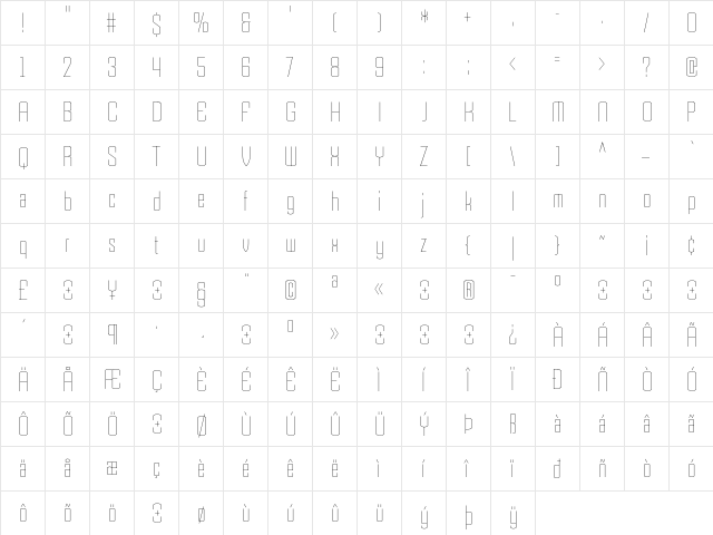 Armada ThinCondensed font glyphpreview