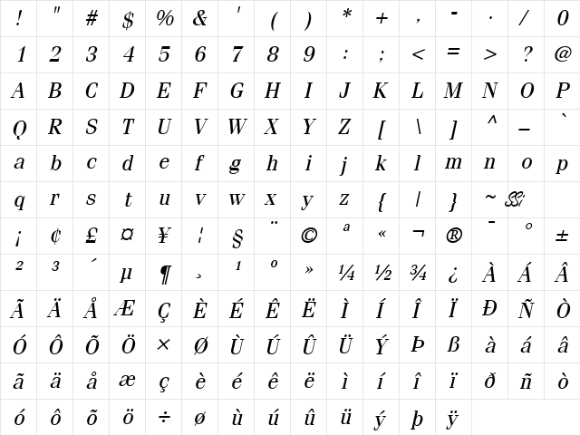 Compendium SSi Italic font glyph preview Compendium SSi Italic font glyphpreview