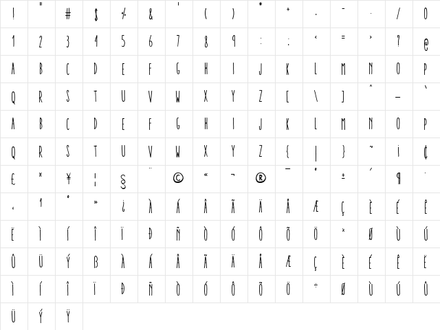 Aracne Ultra Condensed Regular Ultra-condensed Regular font glyph preview Aracne Ultra Condensed Regular Ultra-condensed Regular font glyphpreview