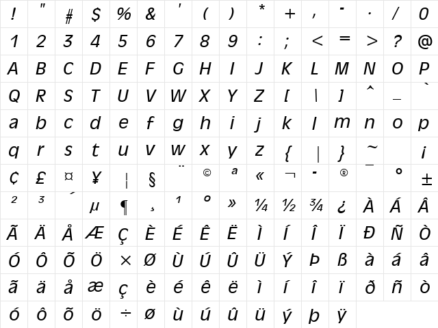 Antique Olive (W1) Italic font glyphpreview