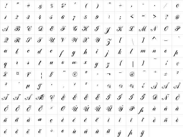 Commercial Script D Regular font glyphpreview