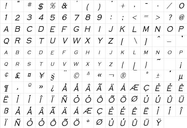 Cobalt Condensed Italic font glyphpreview