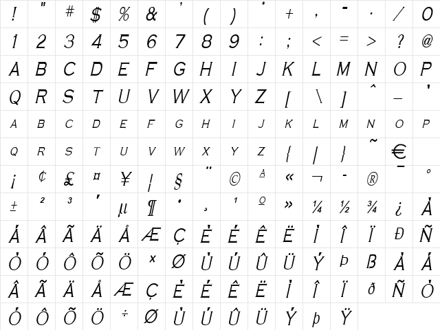 CobaltThin Italic font glyphpreview