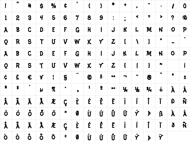 Clunker AOE Regular font glyph preview Clunker AOE Regular font glyphpreview