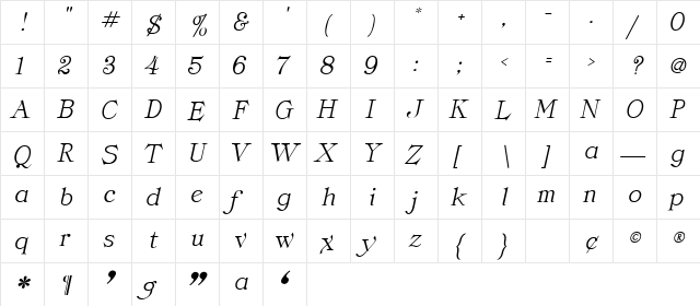 Clarita Italic font glyphpreview